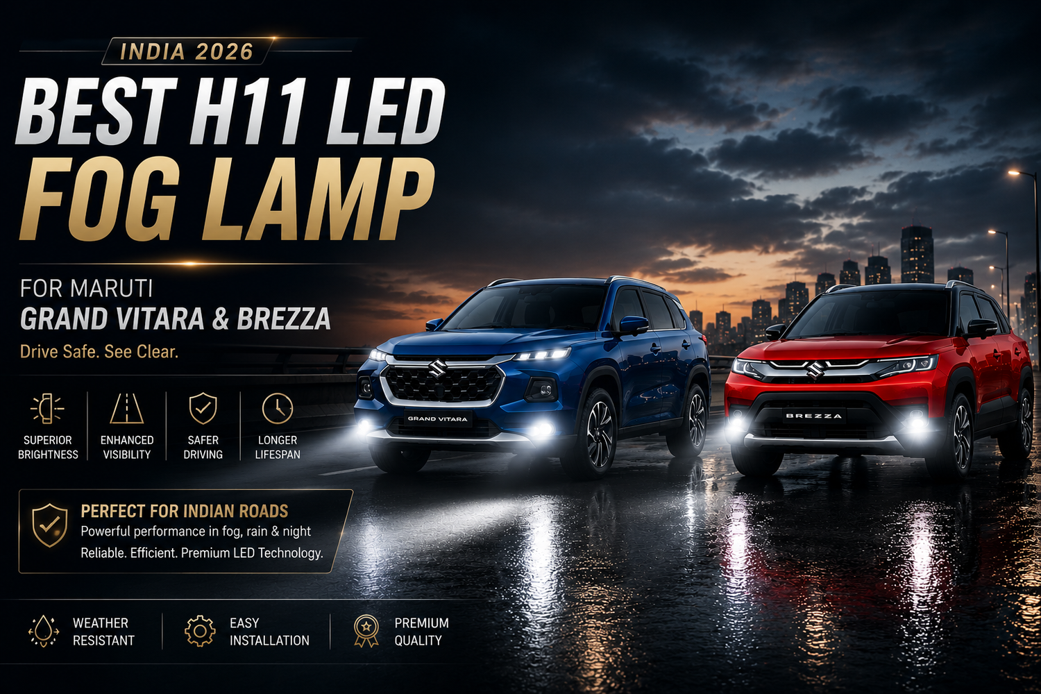 Best H11 LED fog lamp for Maruti Grand Vitara & Brezza — India 2026